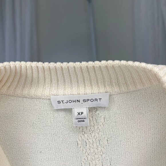 St. John Sport Full Zip Cardigan Wool Blend Ladies Size Small Cream Red Colors - Picture 5 of 9